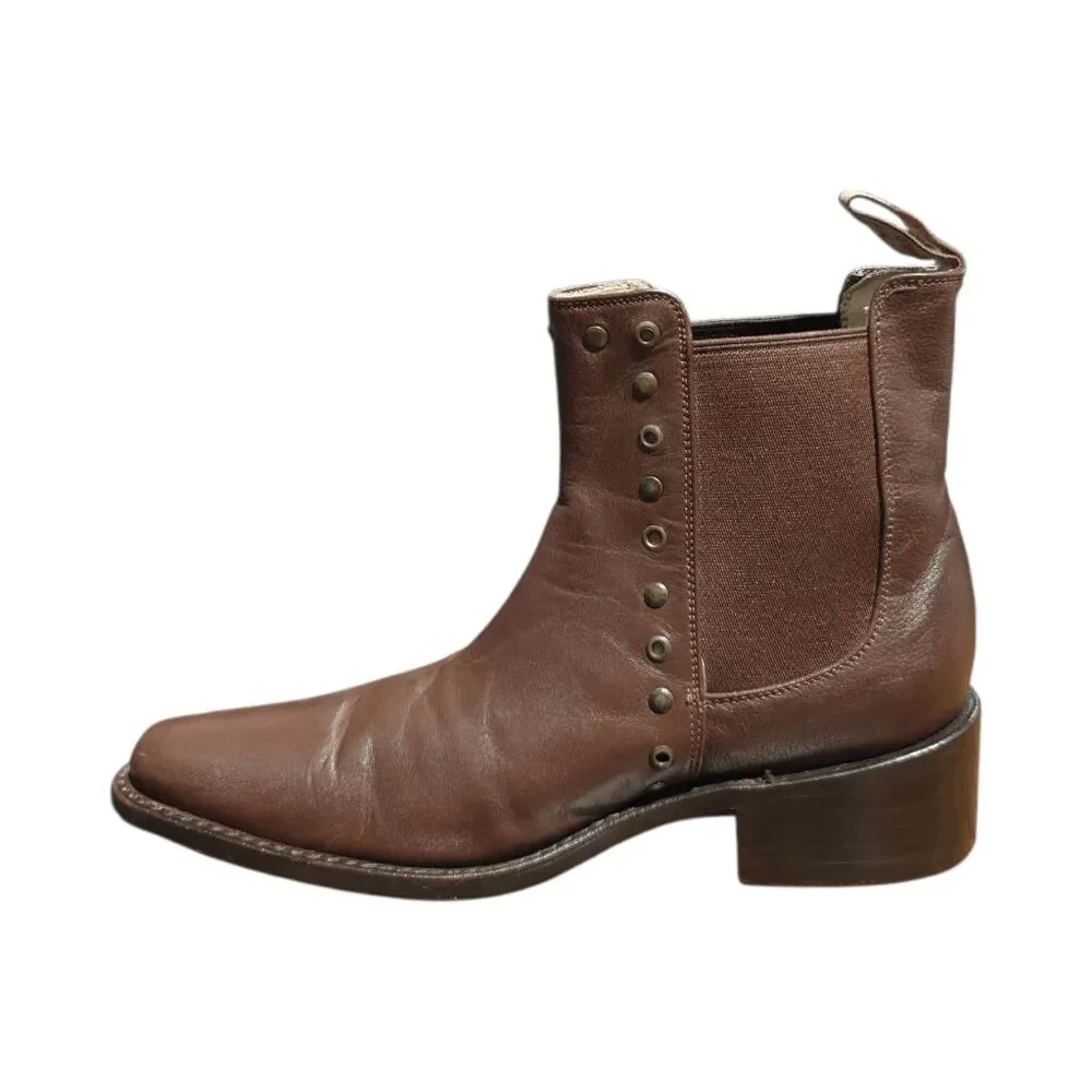 EL CANELO Brown Studded Pull-On Ankle Boot Size 7